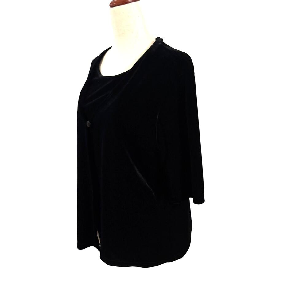 Laura Scott Black Velvet Top Petites Large Short Sleeve Wrap Style